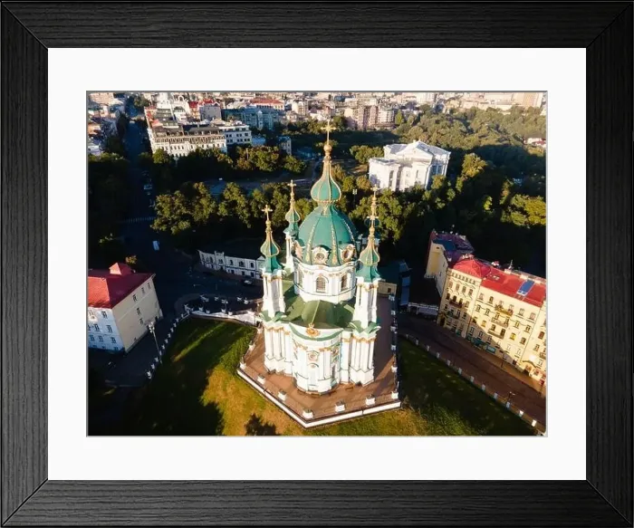 Framed Print : Aerial view of Kyiv St. Andrew's Church. Ukraine Framed Print : Aerial view of Kyiv St. Andrew's Church. Ukraine