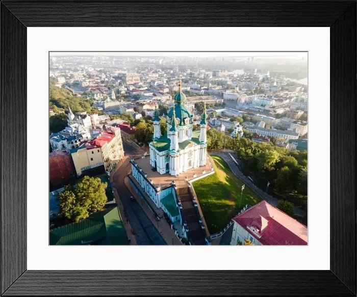 Framed Print : Aerial view of Kyiv St. Andrew's Church. Ukraine Framed Print : Aerial view of Kyiv St. Andrew's Church. Ukraine