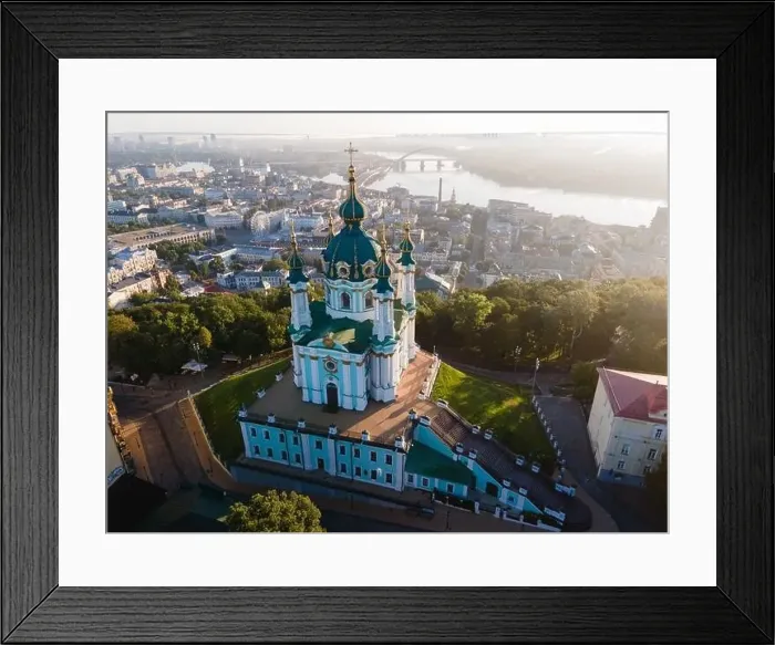 Framed Print : Aerial view of Kyiv St. Andrew's Church. Ukraine Framed Print : Aerial view of Kyiv St. Andrew's Church. Ukraine