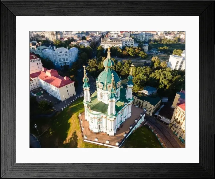 Framed Print : Aerial view of Kyiv St. Andrew's Church. Ukraine Framed Print : Aerial view of Kyiv St. Andrew's Church. Ukraine