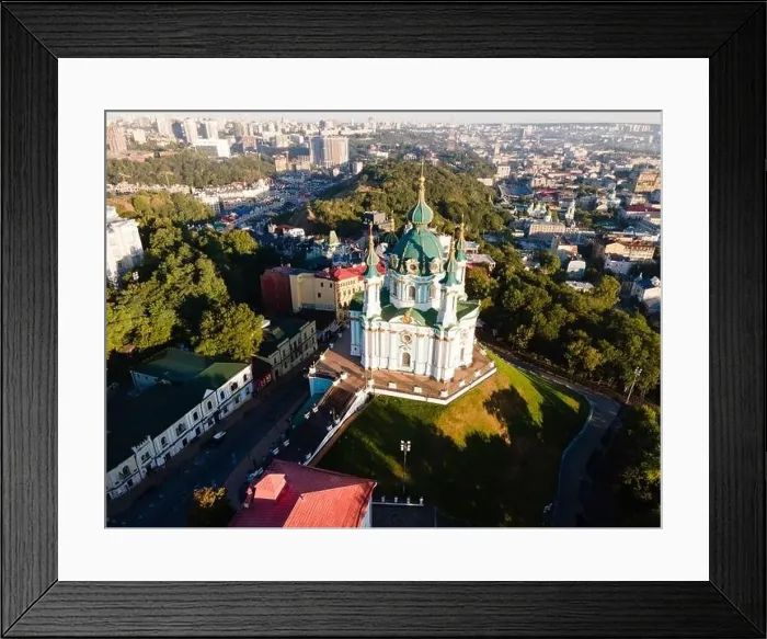 Framed Print : Aerial view of Kyiv St. Andrew's Church. Ukraine Framed Print : Aerial view of Kyiv St. Andrew's Church. Ukraine