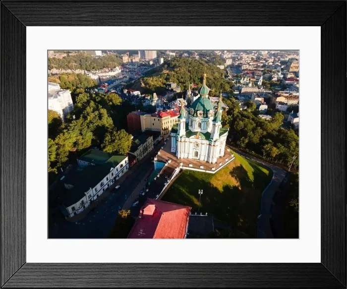 Framed Print : Aerial view of Kyiv St. Andrew's Church. Ukraine Framed Print : Aerial view of Kyiv St. Andrew's Church. Ukraine