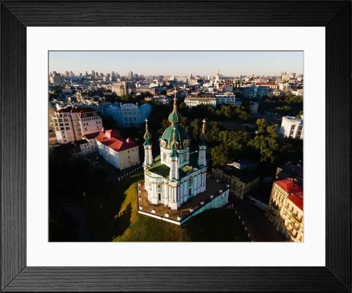 Framed Print : Aerial view of Kyiv St. Andrew's Church. Ukraine Framed Print : Aerial view of Kyiv St. Andrew's Church. Ukraine
