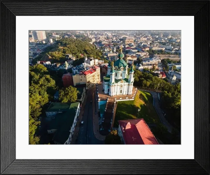 Framed Print : Aerial view of Kyiv St. Andrew's Church. Ukraine Framed Print : Aerial view of Kyiv St. Andrew's Church. Ukraine