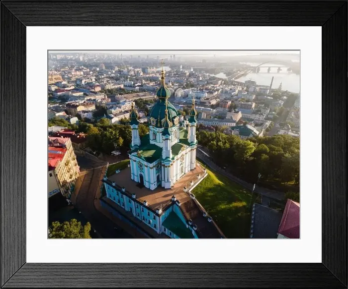 Framed Print : Aerial view of Kyiv St. Andrew's Church. Ukraine Framed Print : Aerial view of Kyiv St. Andrew's Church. Ukraine