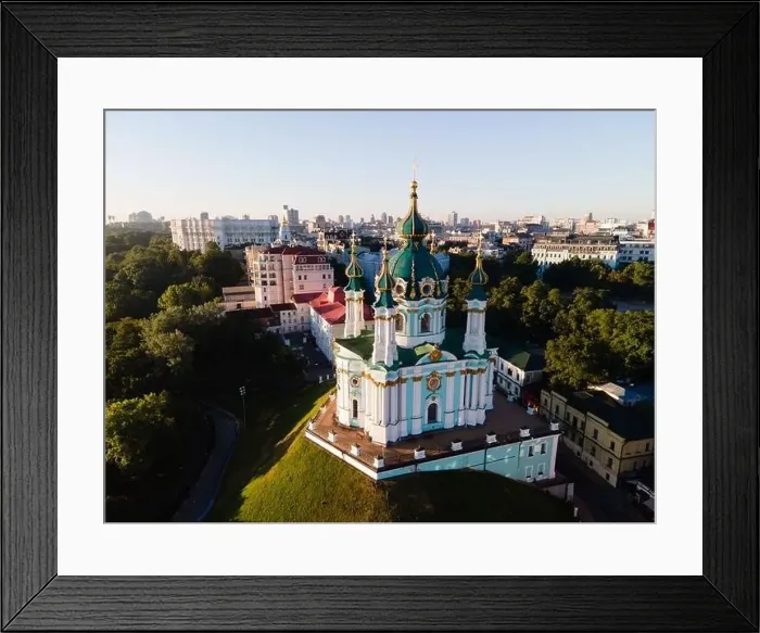 Framed Print : Aerial view of Kyiv St. Andrew's Church. Ukraine Framed Print : Aerial view of Kyiv St. Andrew's Church. Ukraine