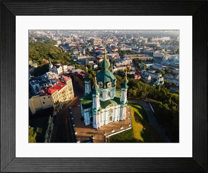 Framed Print : Aerial view of Kyiv St. Andrew's Church. Ukraine Framed Print : Aerial view of Kyiv St. Andrew's Church. Ukraine