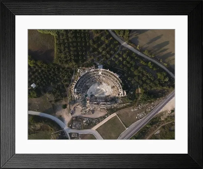 Framed Print : Roman Ancient Theatre of Nikopolis Preveza, Greece, aerial drone view Framed Print : Roman Ancient Theatre of Nikopolis Preveza, Greece, aerial drone view