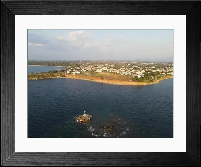 Framed Print : aerial landscape cityscape seascape and lighthouse of exotic mytikas beach tourist destination in preveza Framed Print : aerial landscape cityscape seascape and lighthouse of exotic mytikas beach tourist destination in preveza
