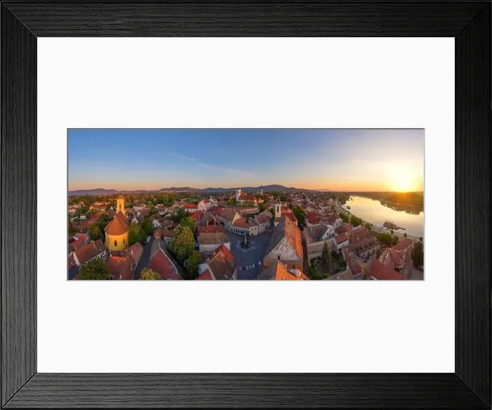 Framed Print : Panoramic aerial cityscape about Szentendre with main square Framed Print : Panoramic aerial cityscape about Szentendre with main square