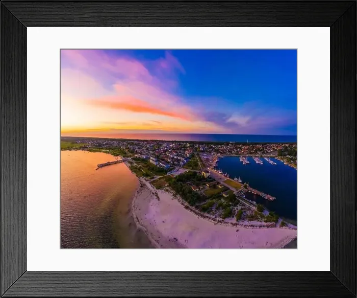 Framed Print : Beautiful Panorama color sky, sunset by the Baltic Sea, Jastarnia, Poland. Harbor. Aerial View Framed Print : Beautiful Panorama color sky, sunset by the Baltic Sea, Jastarnia, Poland. Harbor. Aerial View