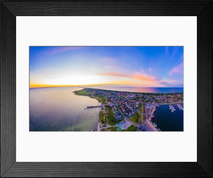 Framed Print : Beautiful Panorama color sky, sunset by the Baltic Sea, Jastarnia, Poland. Harbor. Aerial View Framed Print : Beautiful Panorama color sky, sunset by the Baltic Sea, Jastarnia, Poland. Harbor. Aerial View