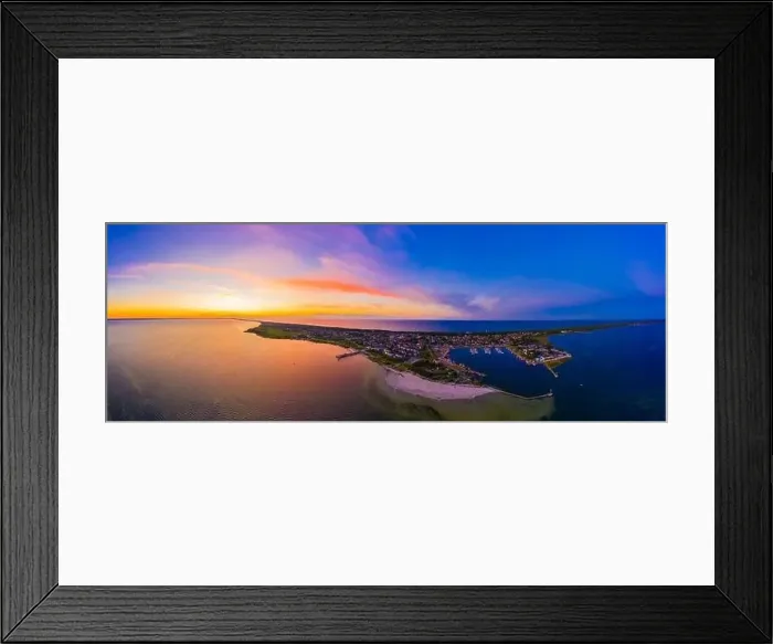 Framed Print : Beautiful Panorama color sky, sunset by the Baltic Sea, Jastarnia, Poland. Harbor. Aerial View Framed Print : Beautiful Panorama color sky, sunset by the Baltic Sea, Jastarnia, Poland. Harbor. Aerial View