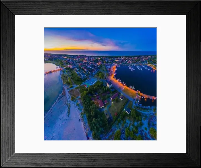 Framed Print : Beautiful Panorama color sky, sunset by the Baltic Sea, Jastarnia, Poland. Harbor. Aerial View Framed Print : Beautiful Panorama color sky, sunset by the Baltic Sea, Jastarnia, Poland. Harbor. Aerial View