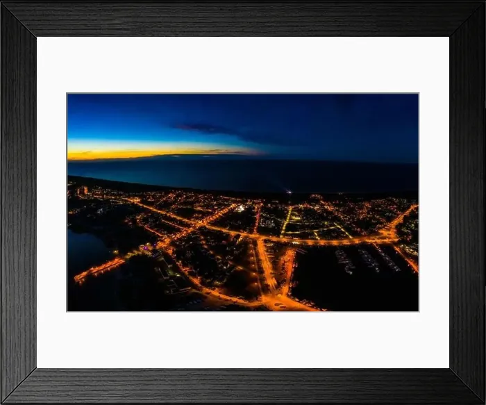 Framed Print : Night Beautiful Panorama color sky, sunset by the Baltic Sea, Jastarnia, Poland. Aerial View Framed Print : Night Beautiful Panorama color sky, sunset by the Baltic Sea, Jastarnia, Poland. Aerial View