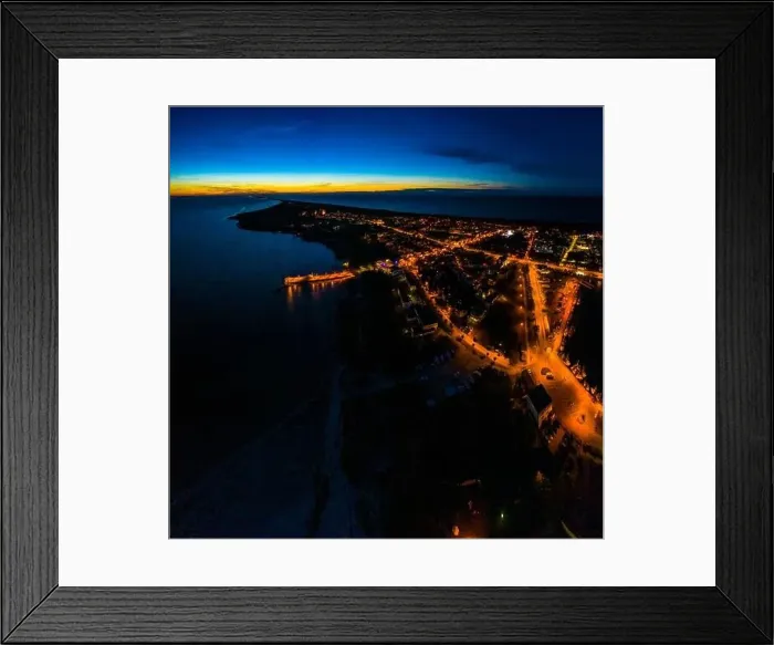 Framed Print : Night Beautiful Panorama color sky, sunset by the Baltic Sea, Jastarnia, Poland. Aerial View Framed Print : Night Beautiful Panorama color sky, sunset by the Baltic Sea, Jastarnia, Poland. Aerial View