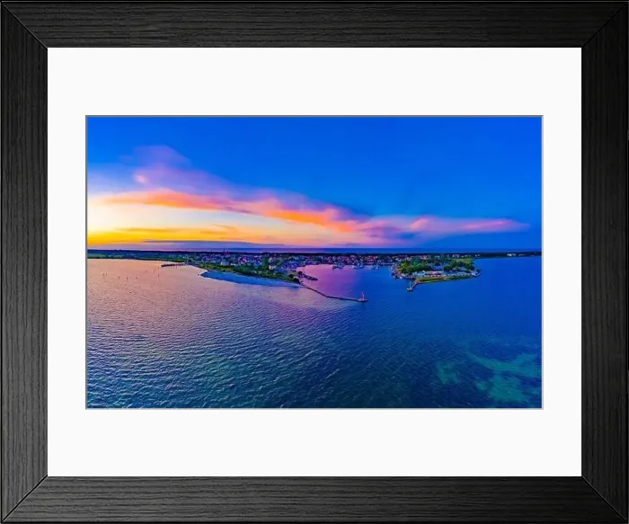 Framed Print : Beautiful Panorama color sky, sunset by the Baltic Sea, Jastarnia, Poland. Aerial View Framed Print : Beautiful Panorama color sky, sunset by the Baltic Sea, Jastarnia, Poland. Aerial View