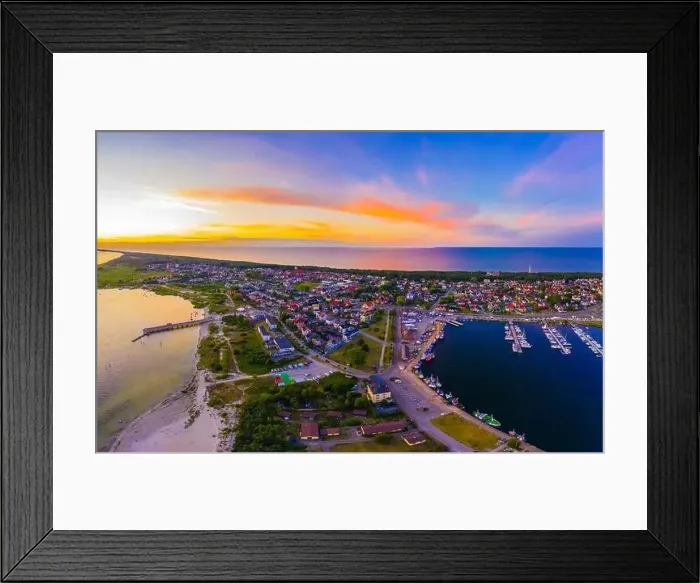 Framed Print : Beautiful Panorama color sky, sunset by the Baltic Sea, Jastarnia, Poland. Aerial View Framed Print : Beautiful Panorama color sky, sunset by the Baltic Sea, Jastarnia, Poland. Aerial View