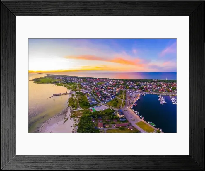 Framed Print : Beautiful Panorama color sky, sunset by the Baltic Sea, Jastarnia, Poland. Harbor. Aerial View Framed Print : Beautiful Panorama color sky, sunset by the Baltic Sea, Jastarnia, Poland. Harbor. Aerial View