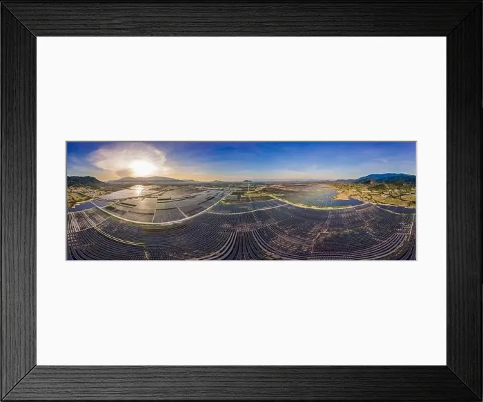 Framed Print : solar energy panels and wind turbine. Drone view Framed Print : solar energy panels and wind turbine. Drone view