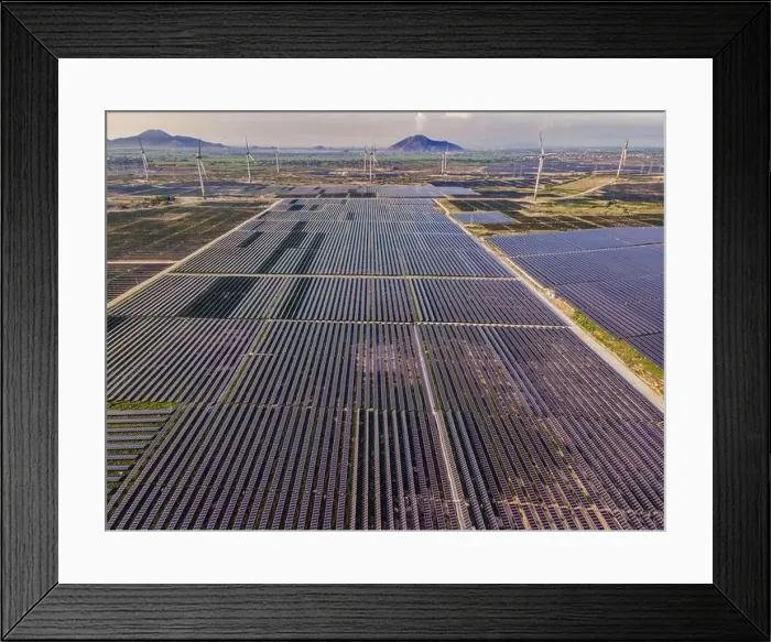 Framed Print : Aerial view of the solar panel in solar farm for green energy