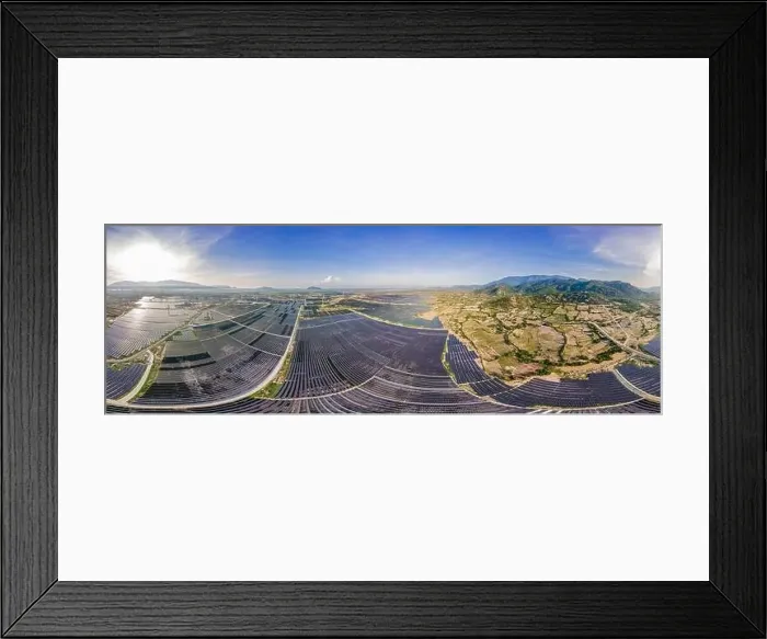 Framed Print : solar energy panels and wind turbine. Drone view Framed Print : solar energy panels and wind turbine. Drone view