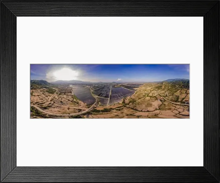 Framed Print : solar energy panels and wind turbine. Drone view Framed Print : solar energy panels and wind turbine. Drone view