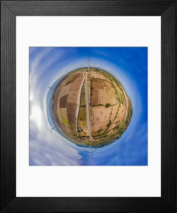 Framed Print : solar energy panels and wind turbine. Drone view Framed Print : solar energy panels and wind turbine. Drone view