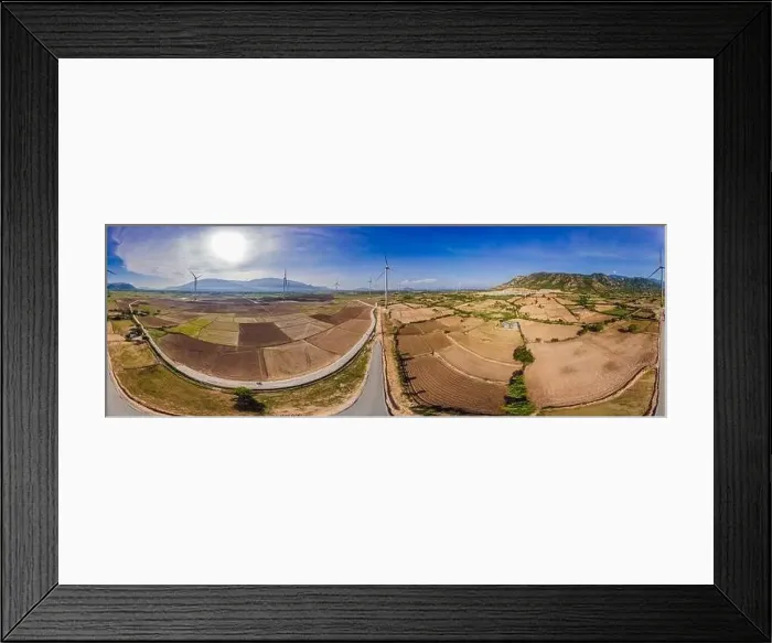 Framed Print : solar energy panels and wind turbine. Drone view Framed Print : solar energy panels and wind turbine. Drone view