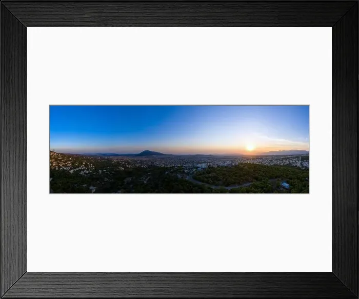 Framed Print : Athens Greece panorama at sunset. Sundown over Athens city, aerial drone view from Penteli mount Framed Print : Athens Greece panorama at sunset. Sundown over Athens city, aerial drone view from Penteli mount