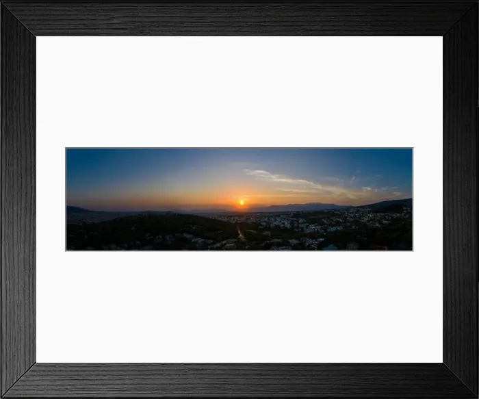 Framed Print : Athens Greece panorama at sunset. Sundown over Athens city, aerial drone view from Penteli mount Framed Print : Athens Greece panorama at sunset. Sundown over Athens city, aerial drone view from Penteli mount
