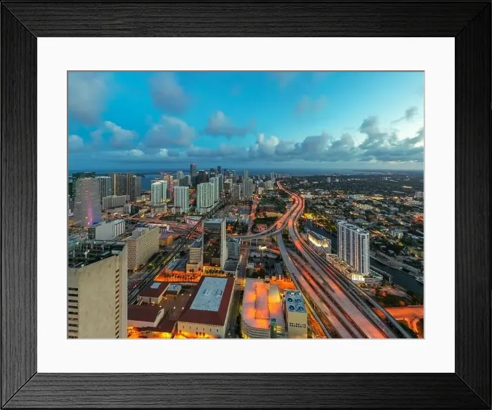 Framed Print : Aerial photo colorful city landscape Miami Brickell Framed Print : Aerial photo colorful city landscape Miami Brickell