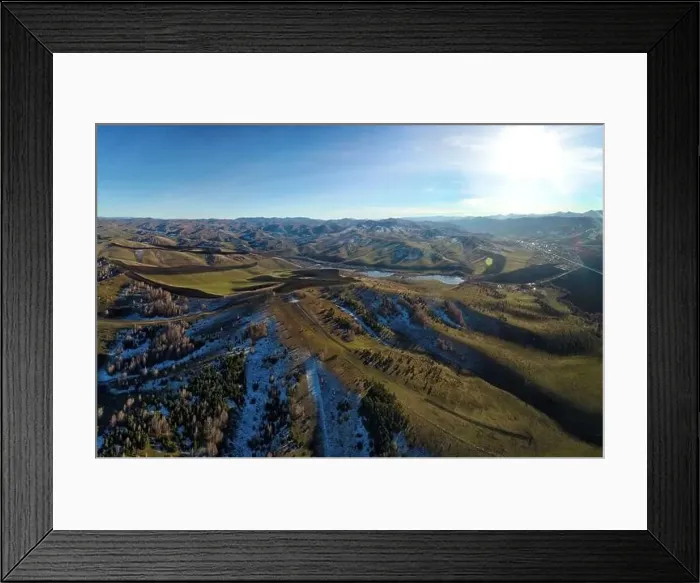 Framed Print : Drone view of autumn meadow hiils and forest. Aerial nature shot. Altai regoin, Russia Framed Print : Drone view of autumn meadow hiils and forest. Aerial nature shot. Altai regoin, Russia
