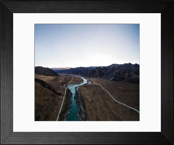 Framed Print : Aerial panorama of the autumn valley of a mountain river. Altai, Katun River, October Framed Print : Aerial panorama of the autumn valley of a mountain river. Altai, Katun River, October