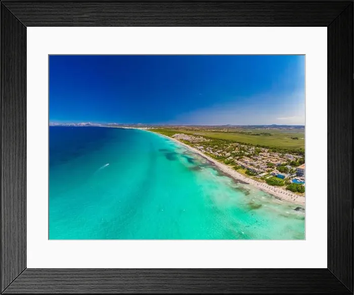 Framed Print : Aerial drone view of a coast line with beach in playa de Muro, Mallorca, Spain Framed Print : Aerial drone view of a coast line with beach in playa de Muro, Mallorca, Spain