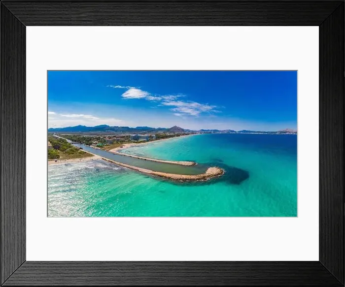 Framed Print : Aerial drone view of a coast line with beach in playa de Muro, Mallorca, Spain Framed Print : Aerial drone view of a coast line with beach in playa de Muro, Mallorca, Spain