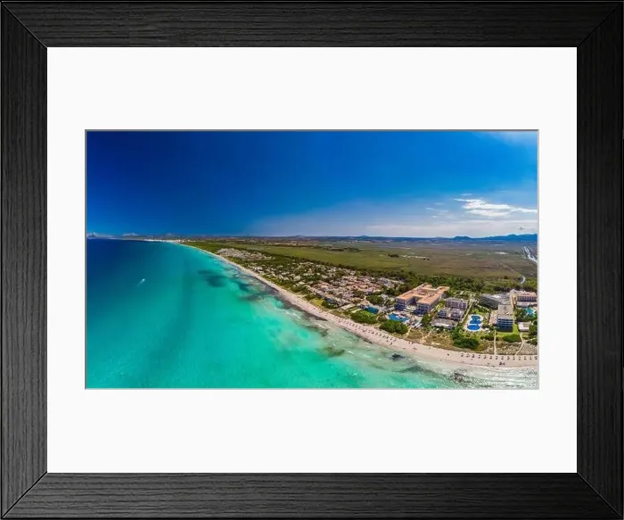 Framed Print : Aerial drone view of a coast line with beach in playa de Muro, Mallorca, Spain Framed Print : Aerial drone view of a coast line with beach in playa de Muro, Mallorca, Spain