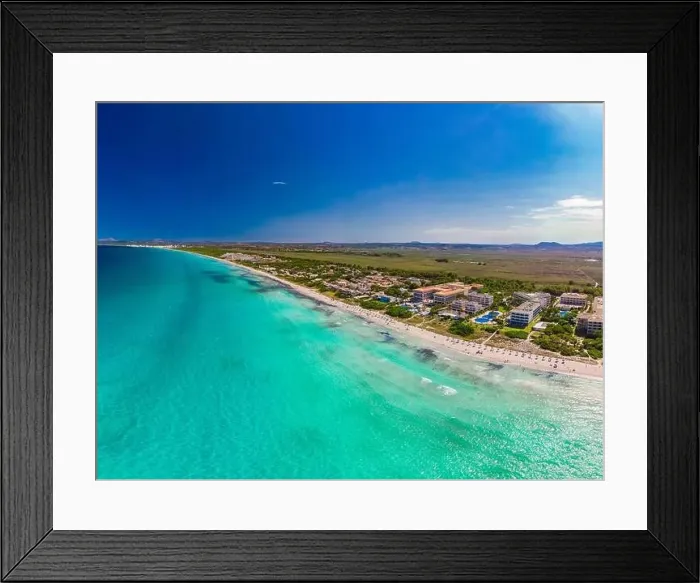 Framed Print : Aerial drone view of a coast line with beach in playa de Muro, Mallorca, Spain Framed Print : Aerial drone view of a coast line with beach in playa de Muro, Mallorca, Spain