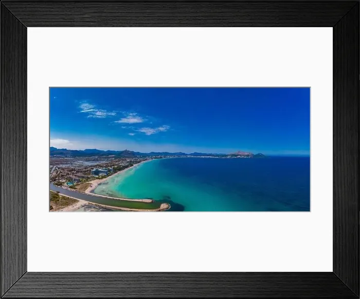 Framed Print : Aerial drone view of a coast line with beach in playa de Muro, Mallorca, Spain Framed Print : Aerial drone view of a coast line with beach in playa de Muro, Mallorca, Spain