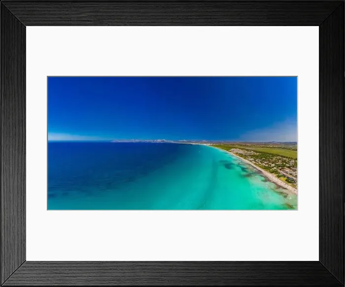 Framed Print : Aerial drone view of a coast line with beach in playa de Muro, Mallorca, Spain Framed Print : Aerial drone view of a coast line with beach in playa de Muro, Mallorca, Spain