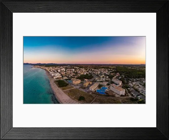 Framed Print : Aerial drone view of a coast line with beach in playa de Muro, Mallorca, Spain Framed Print : Aerial drone view of a coast line with beach in playa de Muro, Mallorca, Spain