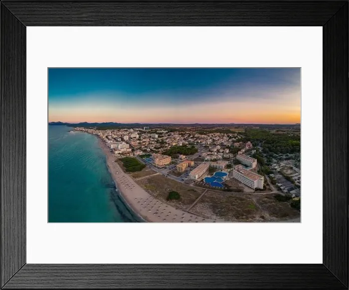 Framed Print : Aerial drone view of a coast line with beach in playa de Muro, Mallorca, Spain Framed Print : Aerial drone view of a coast line with beach in playa de Muro, Mallorca, Spain