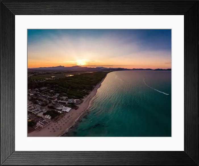 Framed Print : Aerial drone view of a coast line with beach in playa de Muro, Mallorca, Spain Framed Print : Aerial drone view of a coast line with beach in playa de Muro, Mallorca, Spain