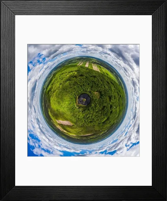 Framed Print : Round lake with island in the middle among forest, little planet aerial view Framed Print : Round lake with island in the middle among forest, little planet aerial view