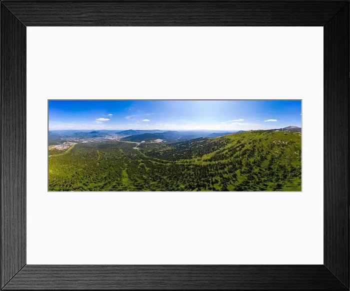 Framed Print : Summer Sheregesh Kemerovo region, Russia, panorama of Mount Zelenaya and Mustag. Aerial top view Framed Print : Summer Sheregesh Kemerovo region, Russia, panorama of Mount Zelenaya and Mustag. Aerial top view