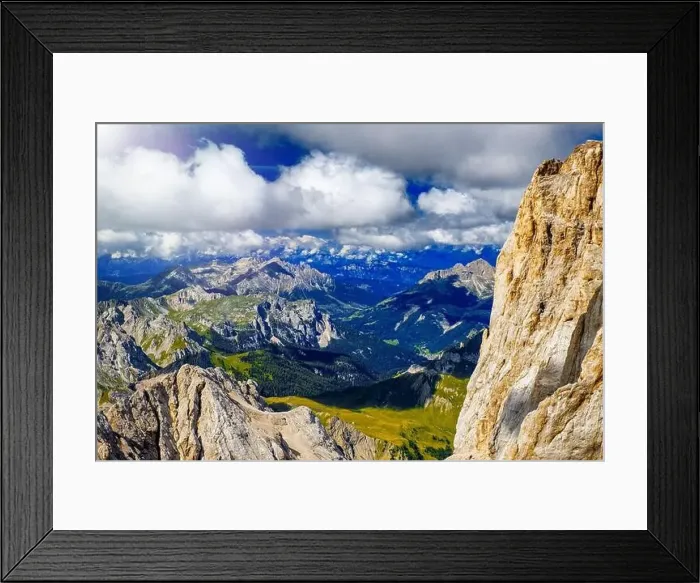 Framed Print : Mountain landscape from Marmolada mountain peak in italian alps against blue sky Framed Print : Mountain landscape from Marmolada mountain peak in italian alps against blue sky