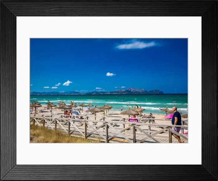 Framed Print : PLAYA DE MURO, Mallorca, Spain - 23 July 2020 - People enjoying hot summer day on popular sandy city beach in Mallorca Framed Print : PLAYA DE MURO, Mallorca, Spain - 23 July 2020 - People enjoying hot summer day on popular sandy city beach in Mallorca