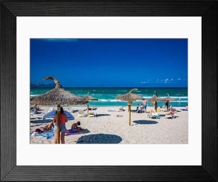 Framed Print : PLAYA DE MURO, Mallorca, Spain - 23 July 2020 - People enjoying hot summer day on popular sandy city beach in Mallorca Framed Print : PLAYA DE MURO, Mallorca, Spain - 23 July 2020 - People enjoying hot summer day on popular sandy city beach in Mallorca