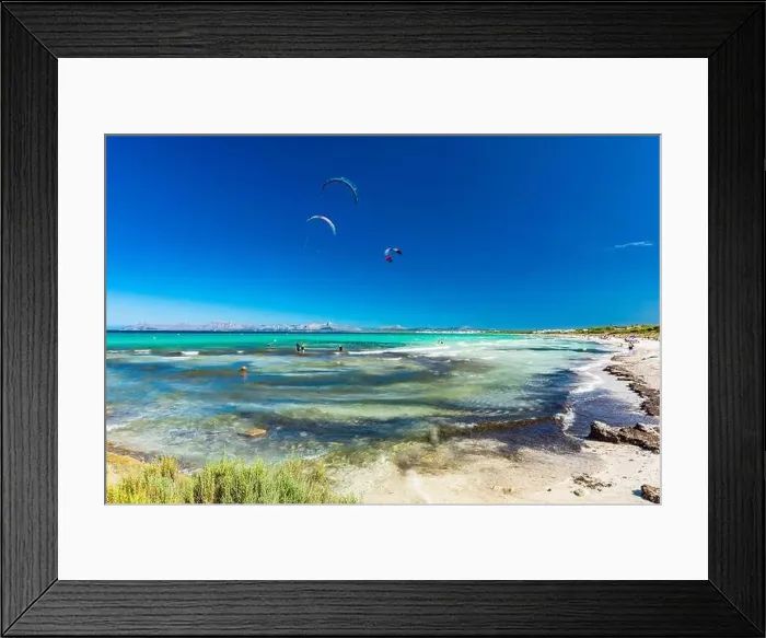 Framed Print : PLAYA DE MURO, Mallorca, Spain - 23 July 2020 - People enjoying hot summer day on popular sandy city beach in Mallorca Framed Print : PLAYA DE MURO, Mallorca, Spain - 23 July 2020 - People enjoying hot summer day on popular sandy city beach in Mallorca
