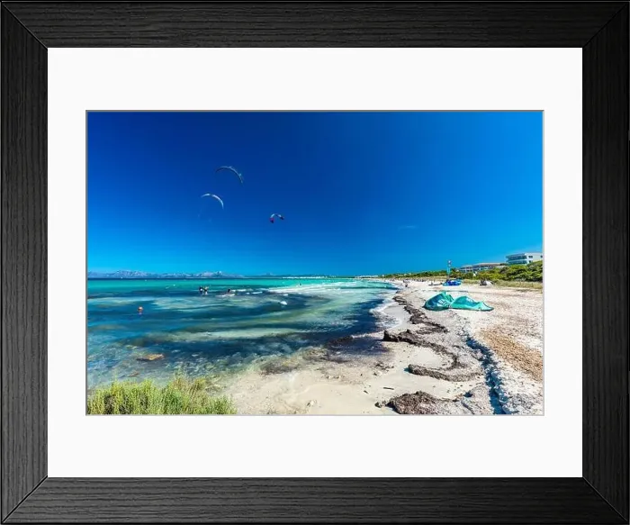 Framed Print : PLAYA DE MURO, Mallorca, Spain - 23 July 2020 - People enjoying hot summer day on popular sandy city beach in Mallorca Framed Print : PLAYA DE MURO, Mallorca, Spain - 23 July 2020 - People enjoying hot summer day on popular sandy city beach in Mallorca